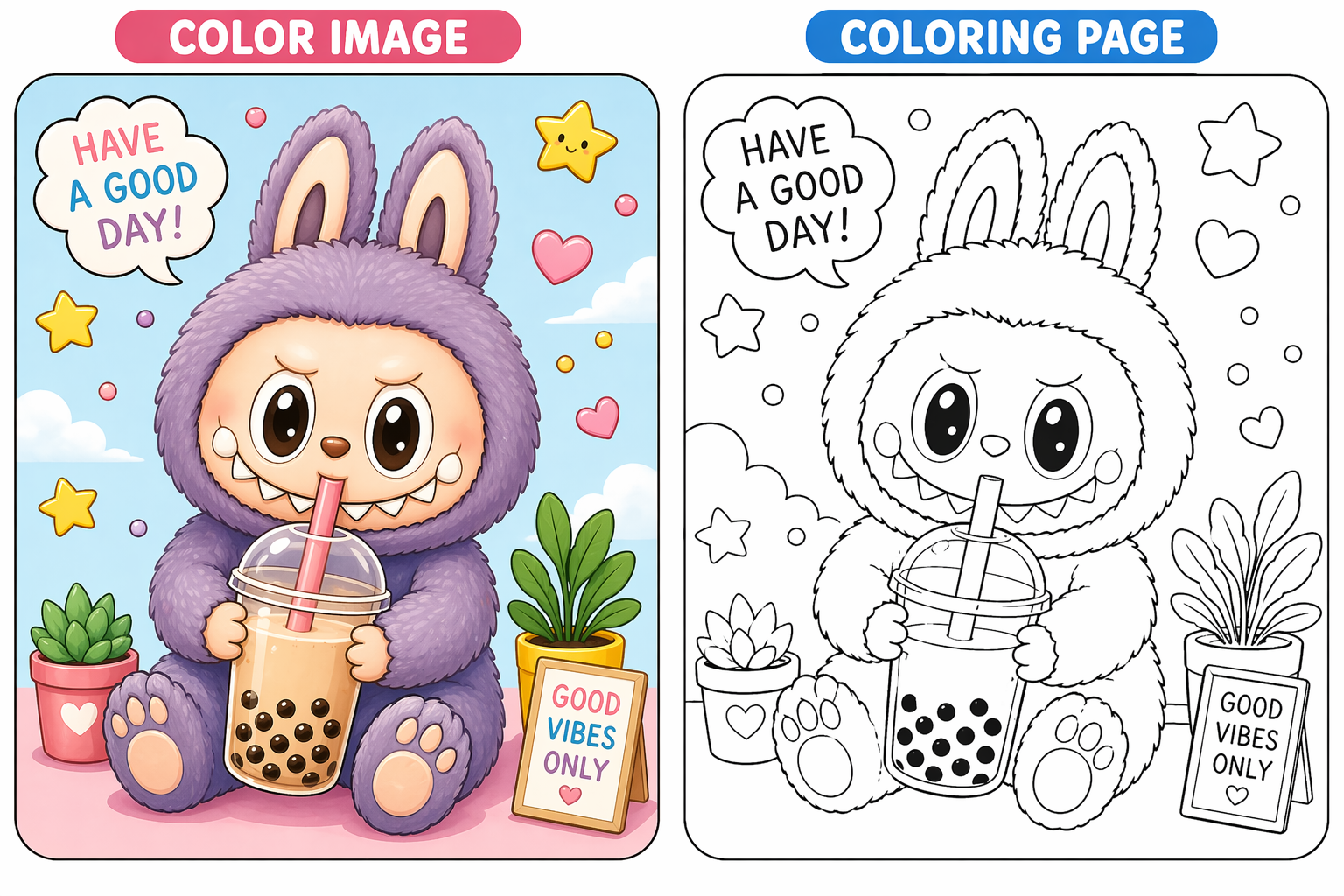 Labubu Story & Lore Labubu Coloring Pages – Free Printable Cute Monster Fun